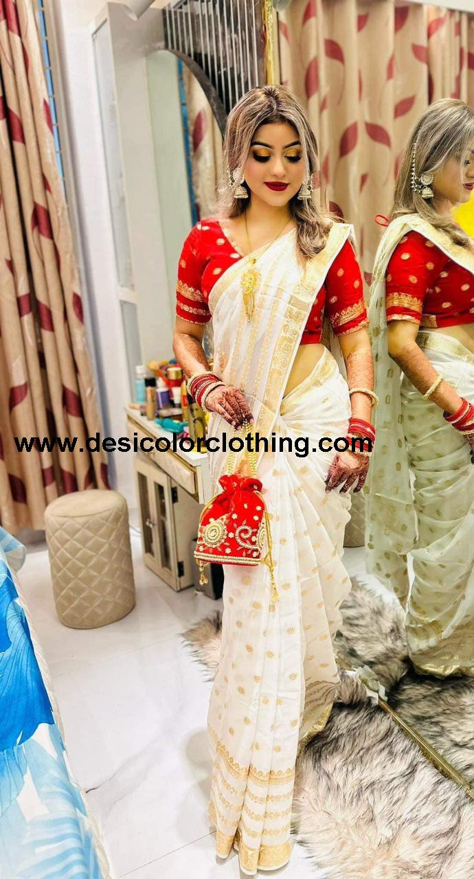 Viscose Georgette Saree with Contrast Blouse