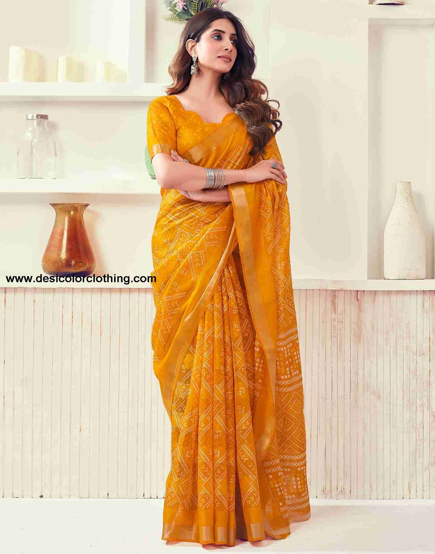 Yellow Cotton Printed Saree