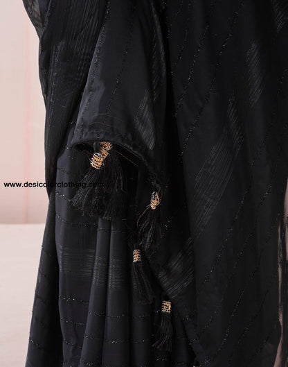 Black Georgette Plain Saree