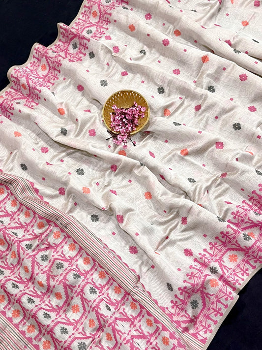 Product Image - Designer Kovai Cotton Jamdani Saree with Minakari Work