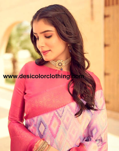 Rose Pink Silk Printed Ready To Wear