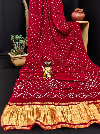 Gajji Silk Pallu Lagdi Patta Saree with Hand Block Print