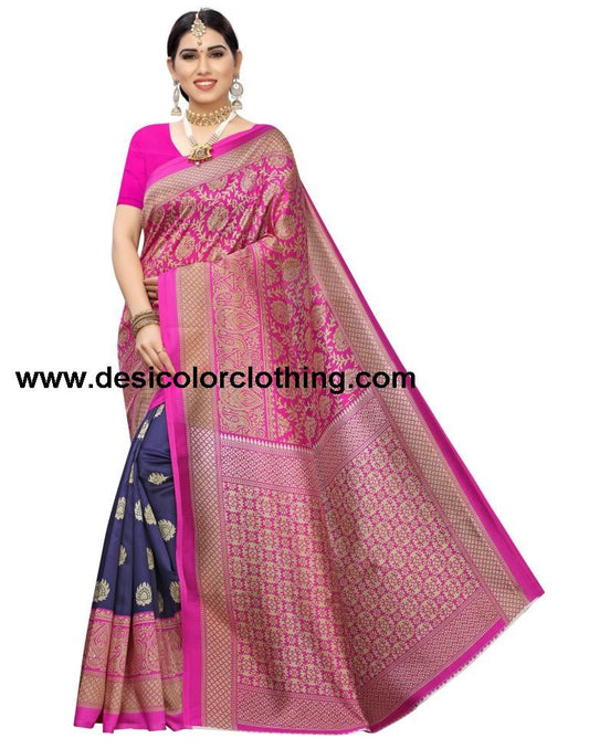 Pink Coloured Poly Silk Printed Saree
