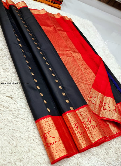 Kanchipuram 100% Pure Korvai Pattern Gold Zari Silk Saree