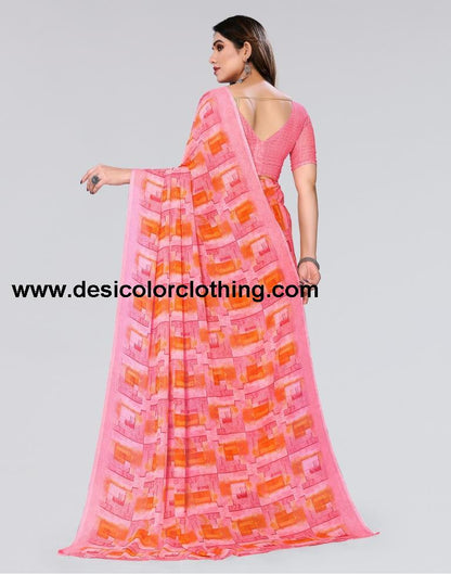 Rose Pink Printed Georgette Saree