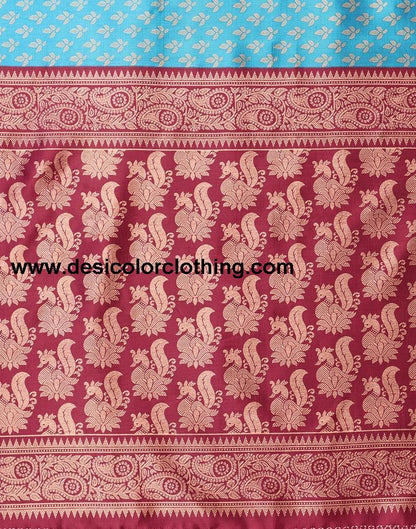 Blue Printed Silk Saree