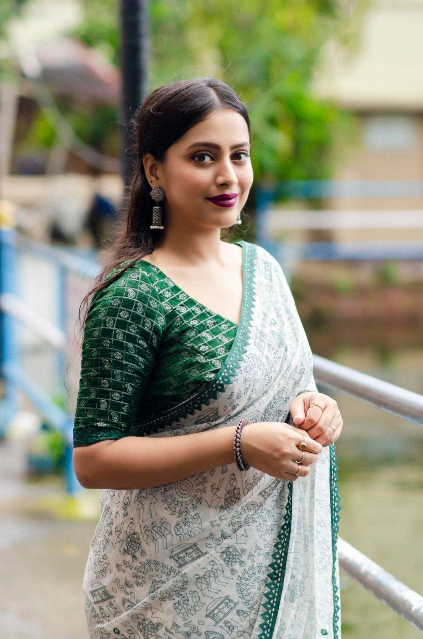 Product Image - Elegant Worli Georgette Saree with Aari Mirror Work