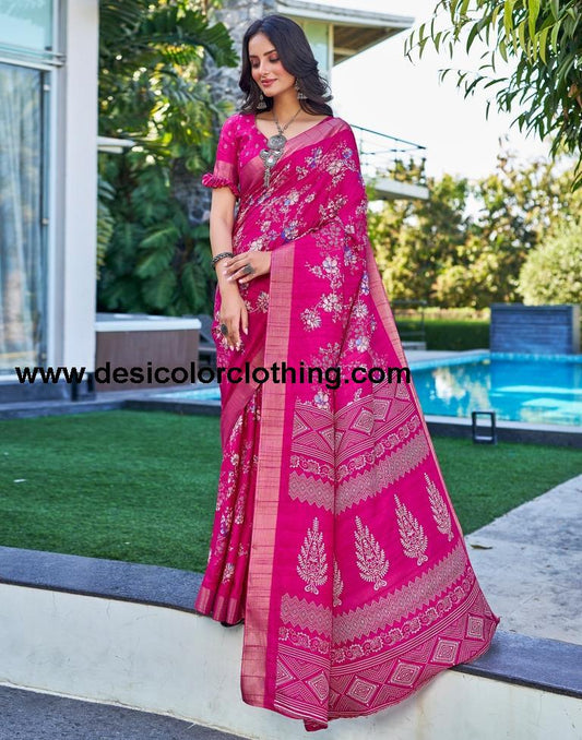 Pink Silk Printed Saree