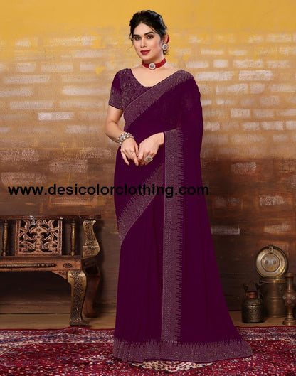 Wine Plain Georgette Saree