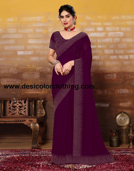Wine Plain Georgette Saree