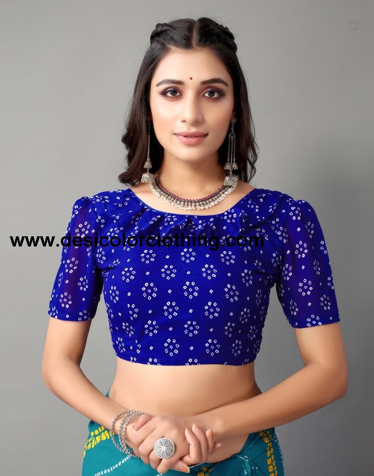 Teal Blue Georgette Printed Saree
