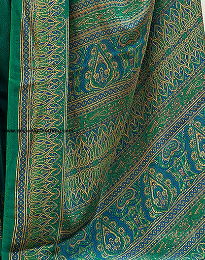 Rama Green Printed Silk Saree