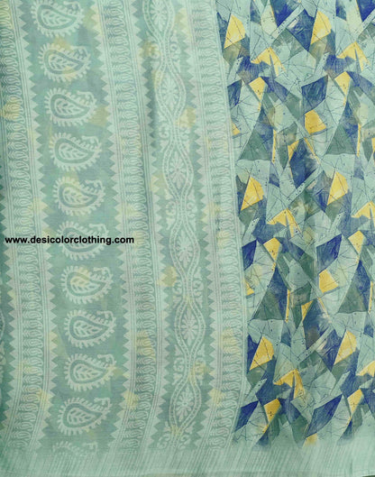 Turquoise Chiffon Printed Saree