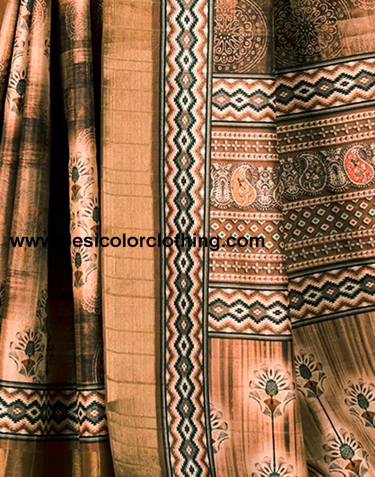 Brown Silk Printed Saree