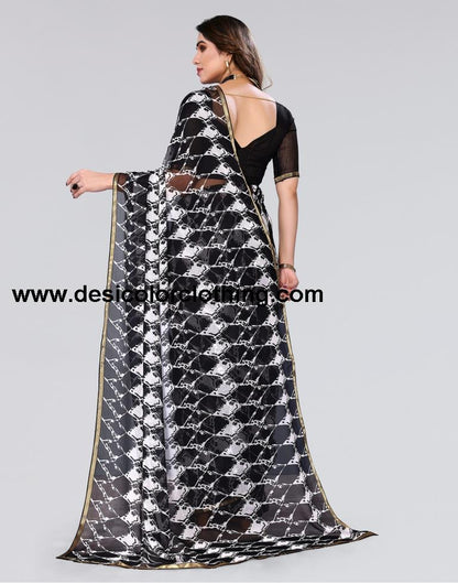 Black Printed Chiffon Saree