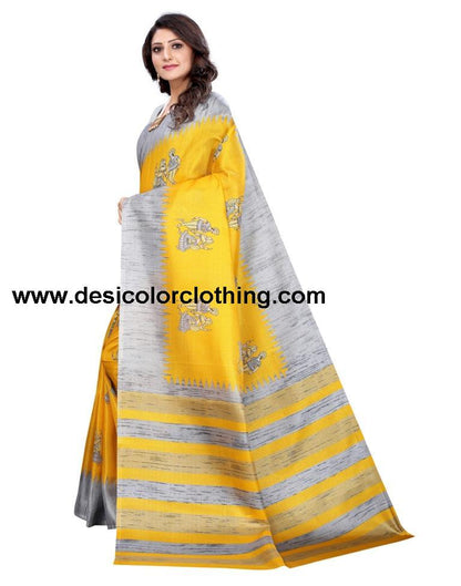 Yellow Coloured Khadi Silk Printed Casual saree