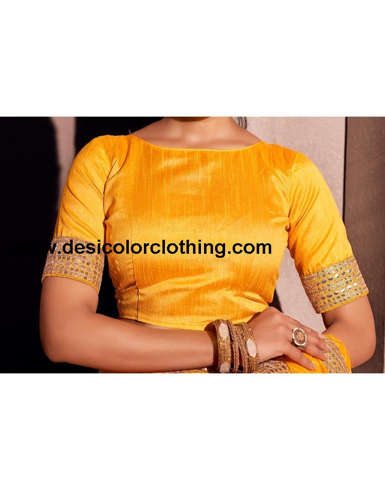 Yellow Georgette Embroidery Saree