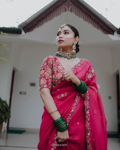 Product Image - Designer Organza Khadi Silk Saree with Embellished Blouse
