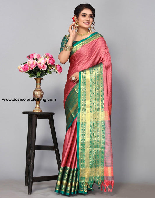 Rose Pink Kanjivaram Silk Saree