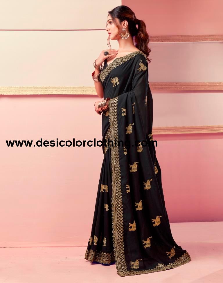 Black Silk Embroidery Saree