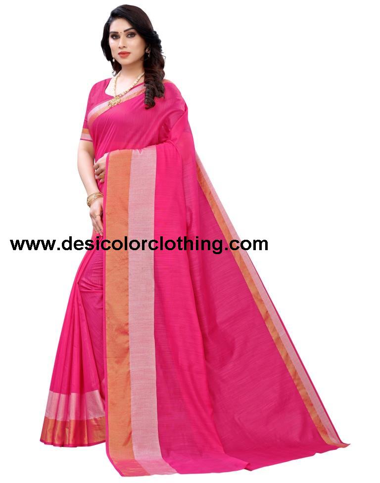 Pink Coloured Poly Cotton Self Woven Casual saree