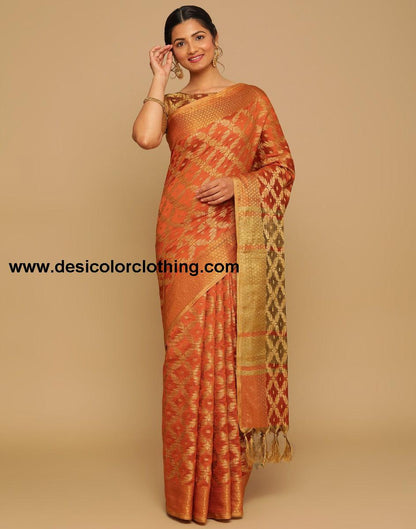 Orange Coloured Banarasi Cotton Silk Saree
