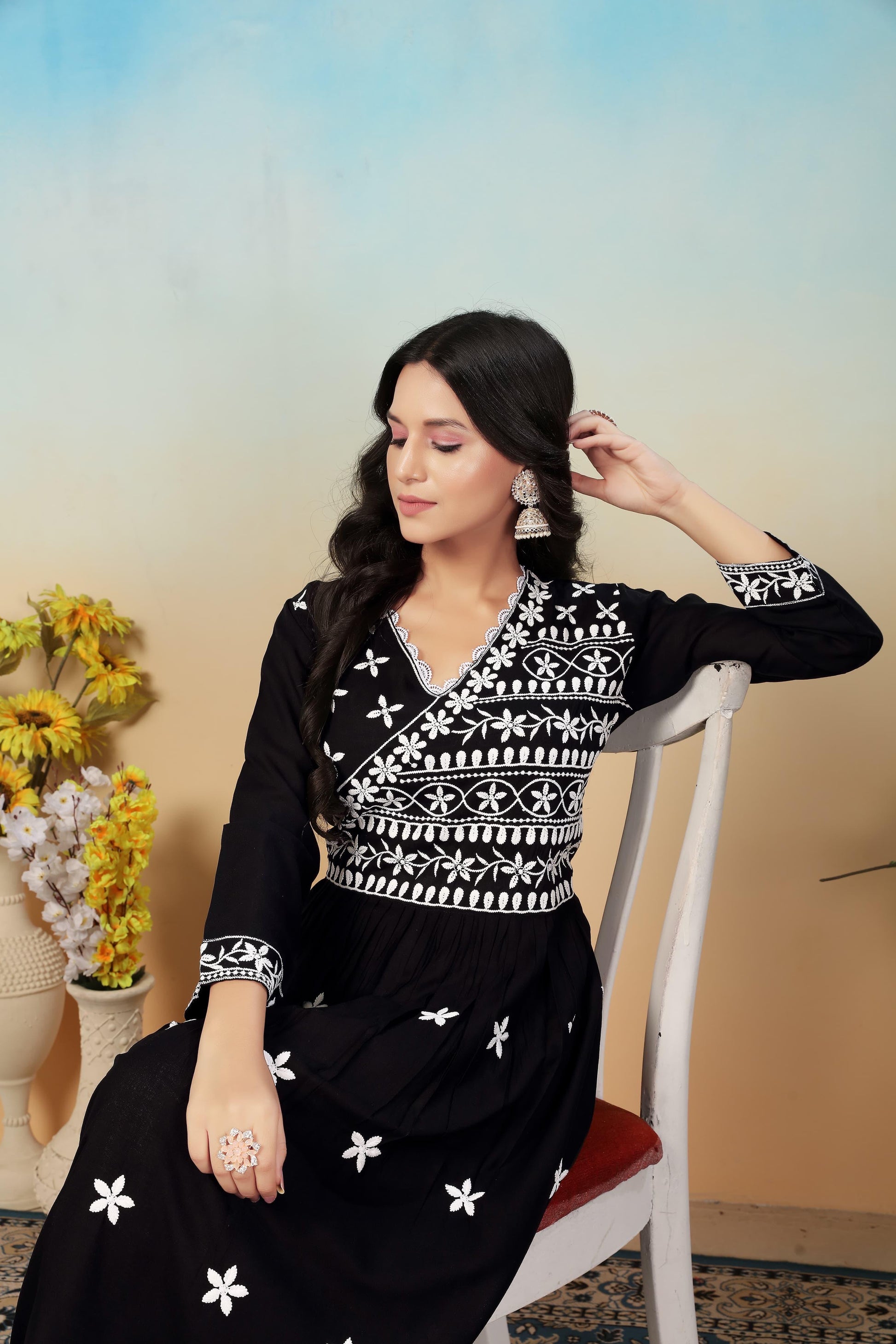 Product Image - Premium Heavy Rayon Designer Saree with Chikankari Embroidery | Festive Wear