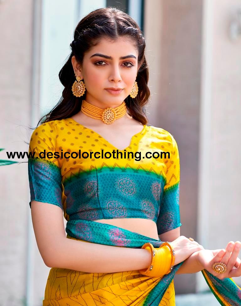 Yellow Cotton Printed Sarees