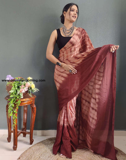 Dull Peach Printed Silk Pre-draped Saree