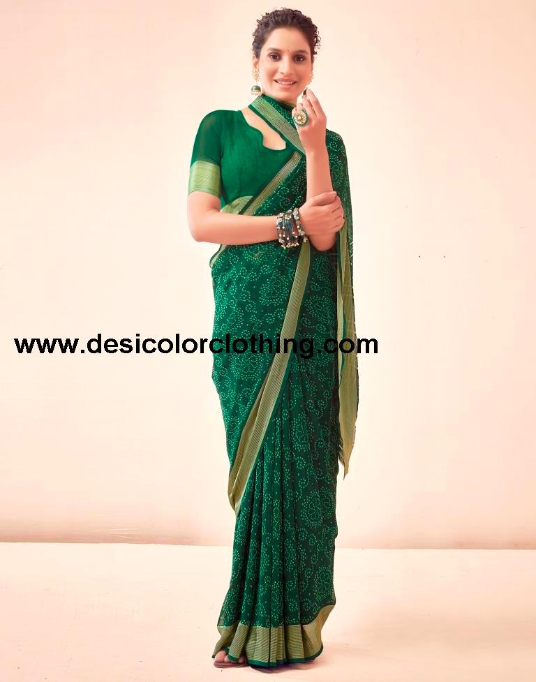 Bottle Green Georgette Bandhani Sarees