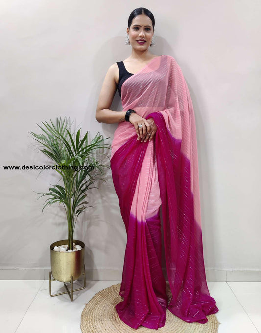 Peach Plain Georgette Pre-draped Saree