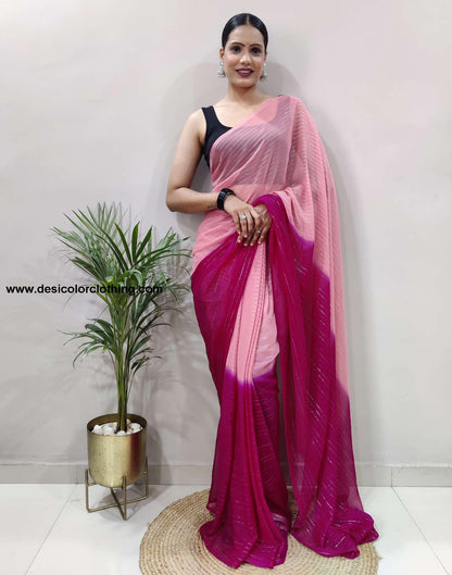 Peach Plain Georgette Pre-draped Saree