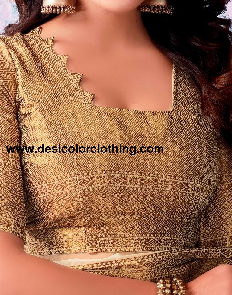 Beige Silk Plain Saree