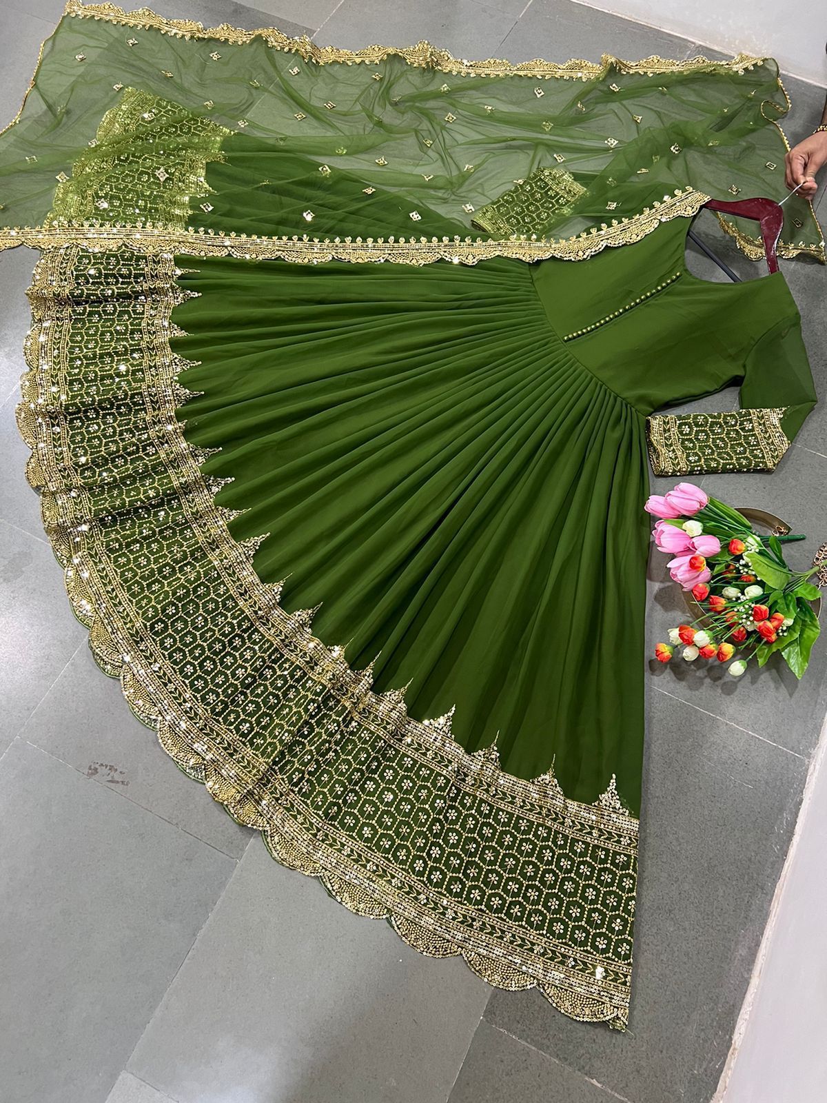 Product Image - Designer Party Wear Gown with Georgette Fabric & Embroidery