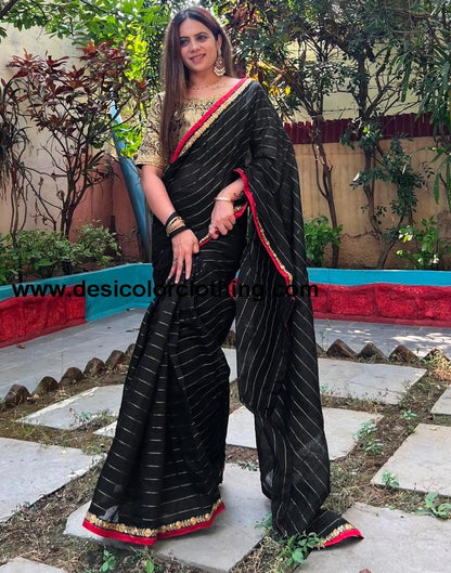 Black Cotton Plain Sarees