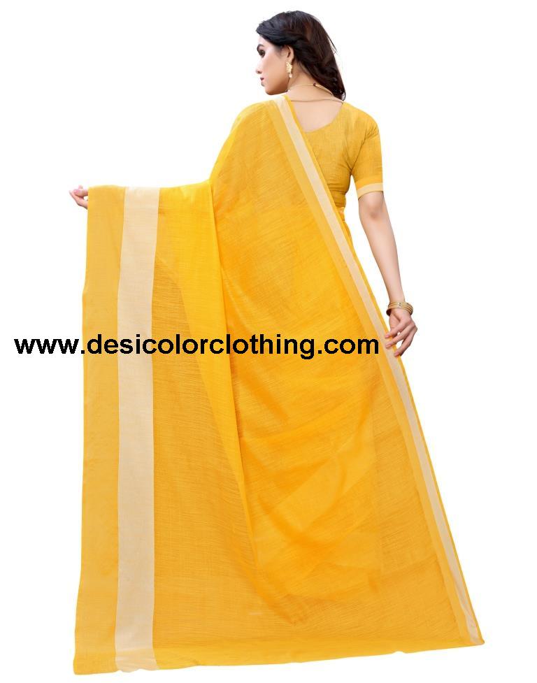 Yellow Coloured Poly Cotton Self Woven Casual saree