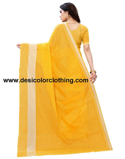 Yellow Coloured Poly Cotton Self Woven Casual saree