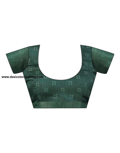 Dark Green Cotton Printed Saree