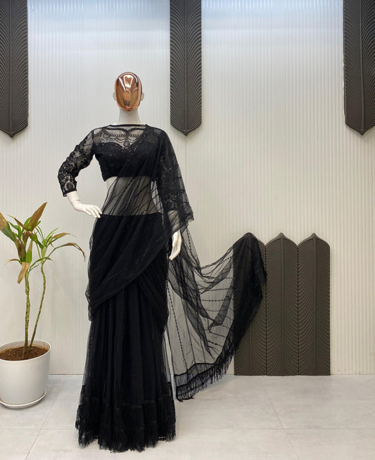 Product Image - Designer Sarara Lehenga Saree with Butterfly Net Fabric
