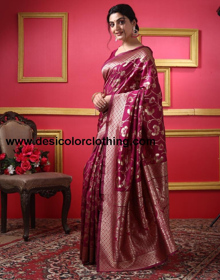 Dark Magenta Silk Plain Saree