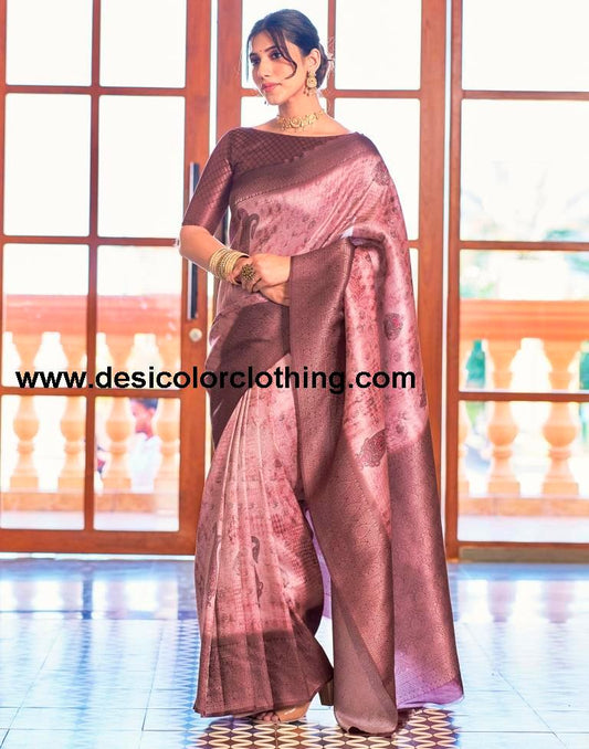 Pink Silk Printed Saree