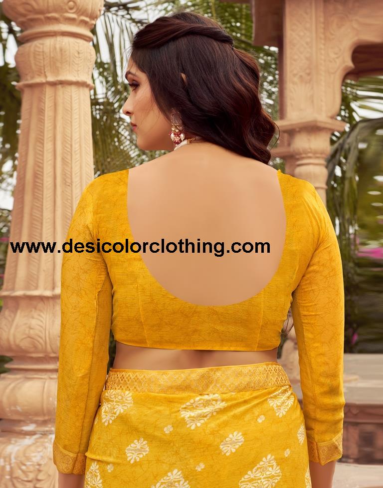 Yellow Chiffon Printed Saree