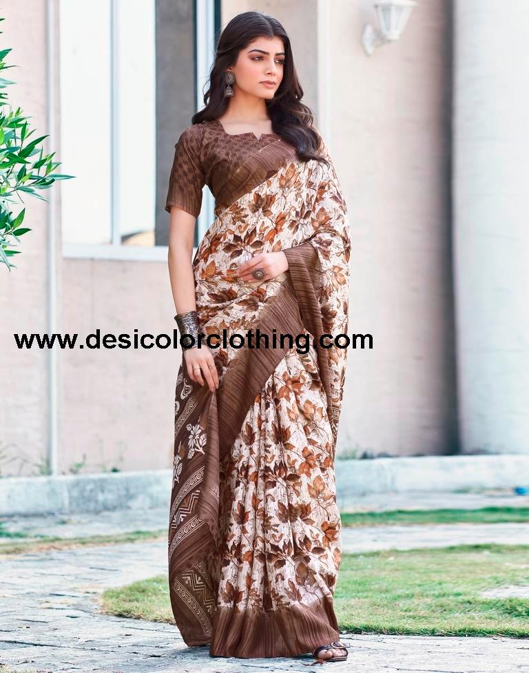 White Silk Printed Sarees