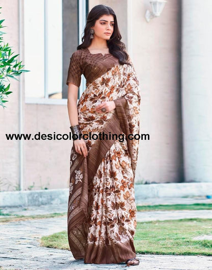 White Silk Printed Sarees