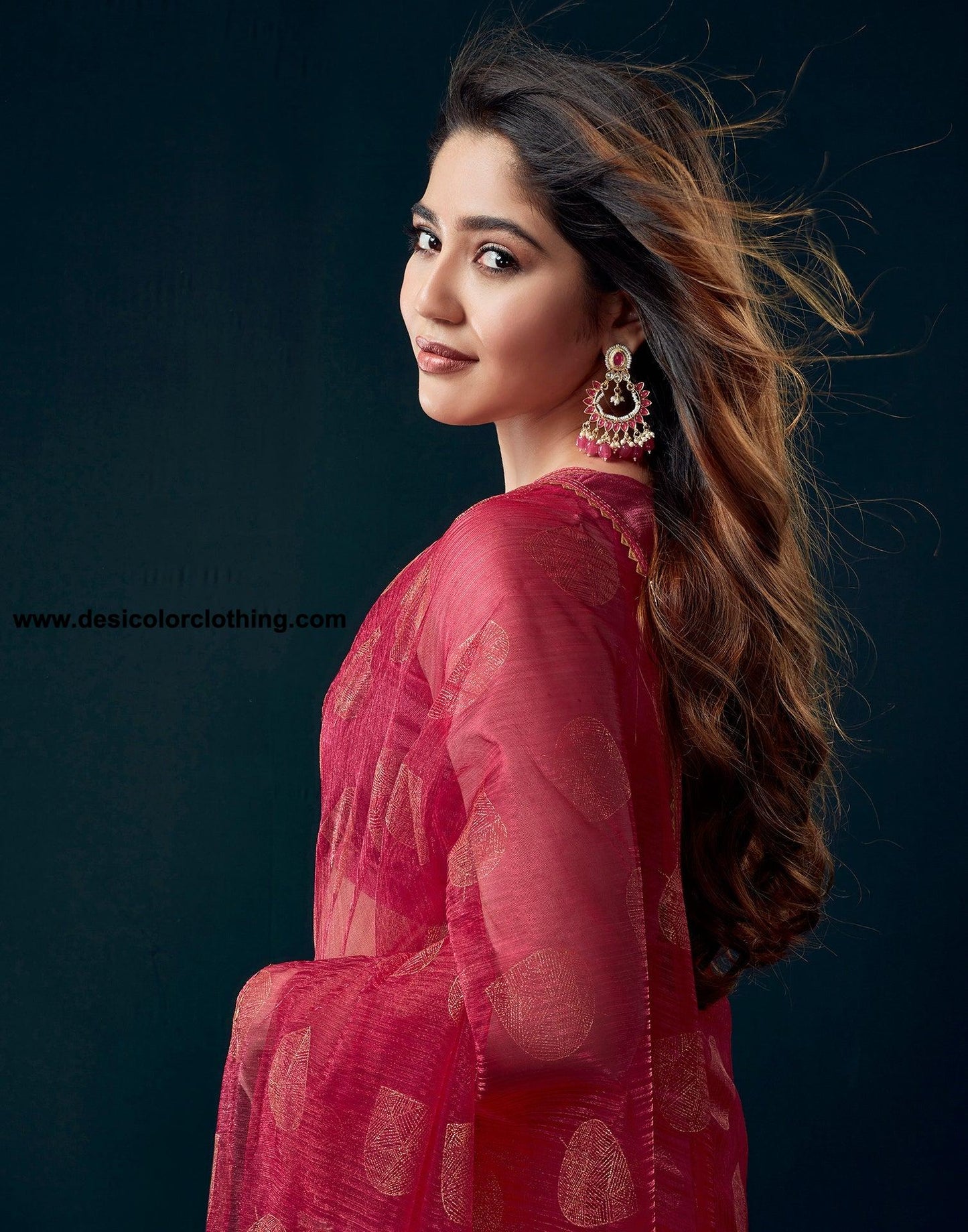 Dark Pink Net Plain Saree