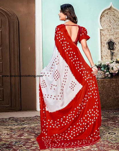 Red Printed Chiffon Saree