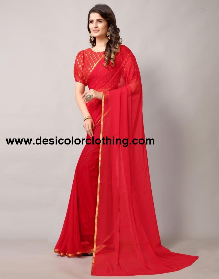 Red Chiffon Saree