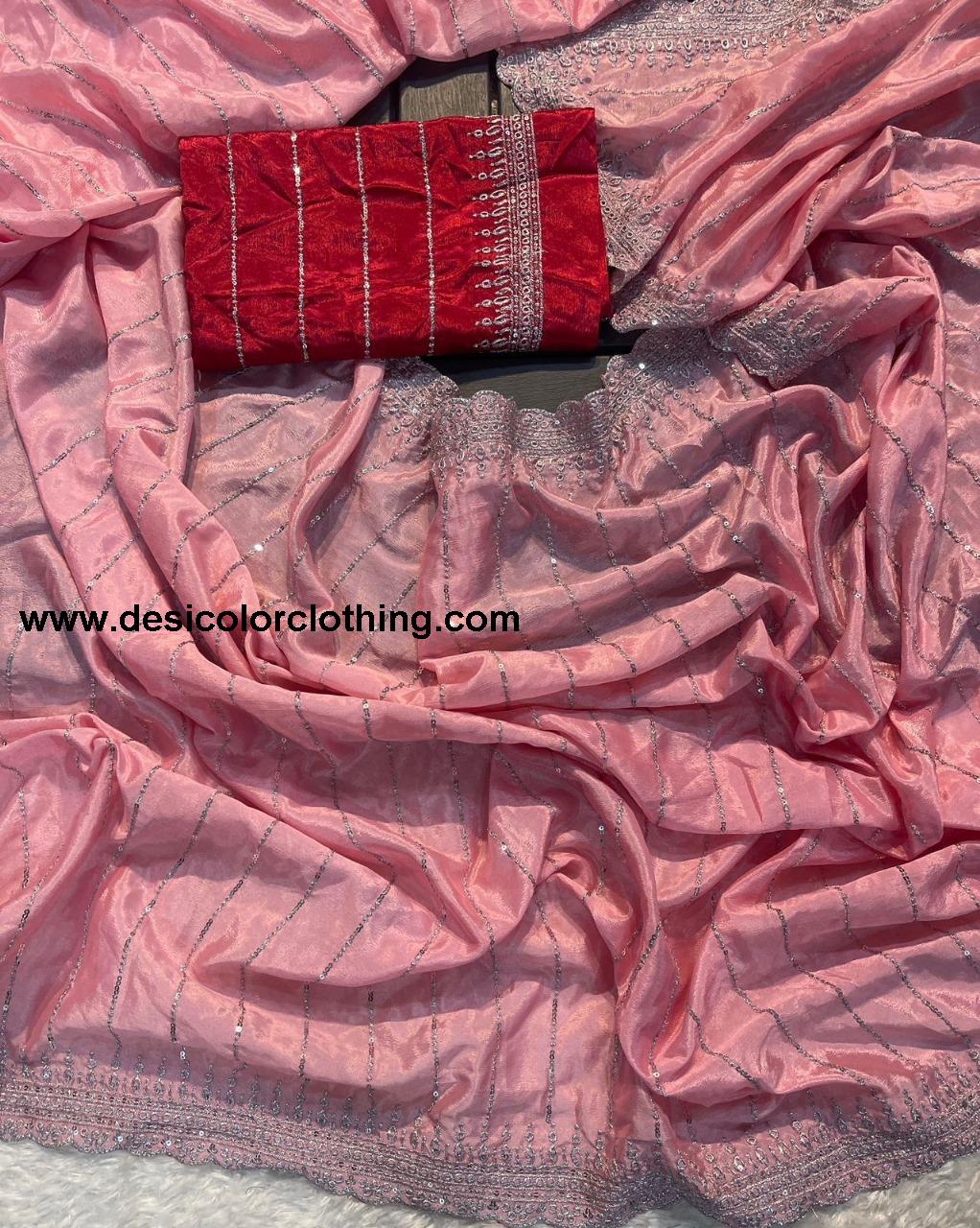 Pure soft Chinon silk sarees with amazing 3 mm C Pallu sequence work with Cut  work border*