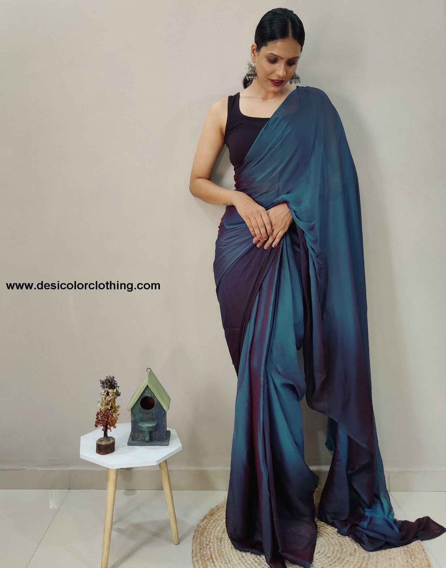 Blue Chiffon Pre-draped Saree