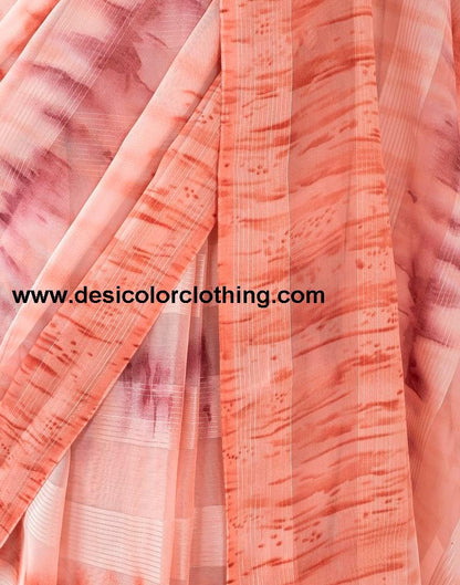 Light Peach Georgette Printed Ready to Wear Saree